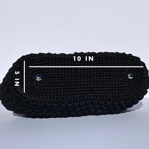 Small Black Crochet Handmade Shoulder Bag Silver Chain Everyday Minimalist Purse - Picture 6 of 6